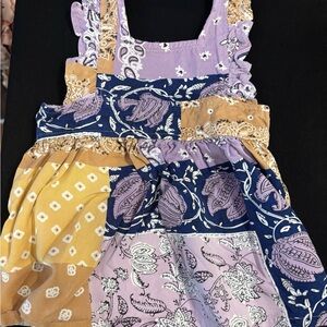 Patchwork Dress in Purple, Yellow, and Blue
